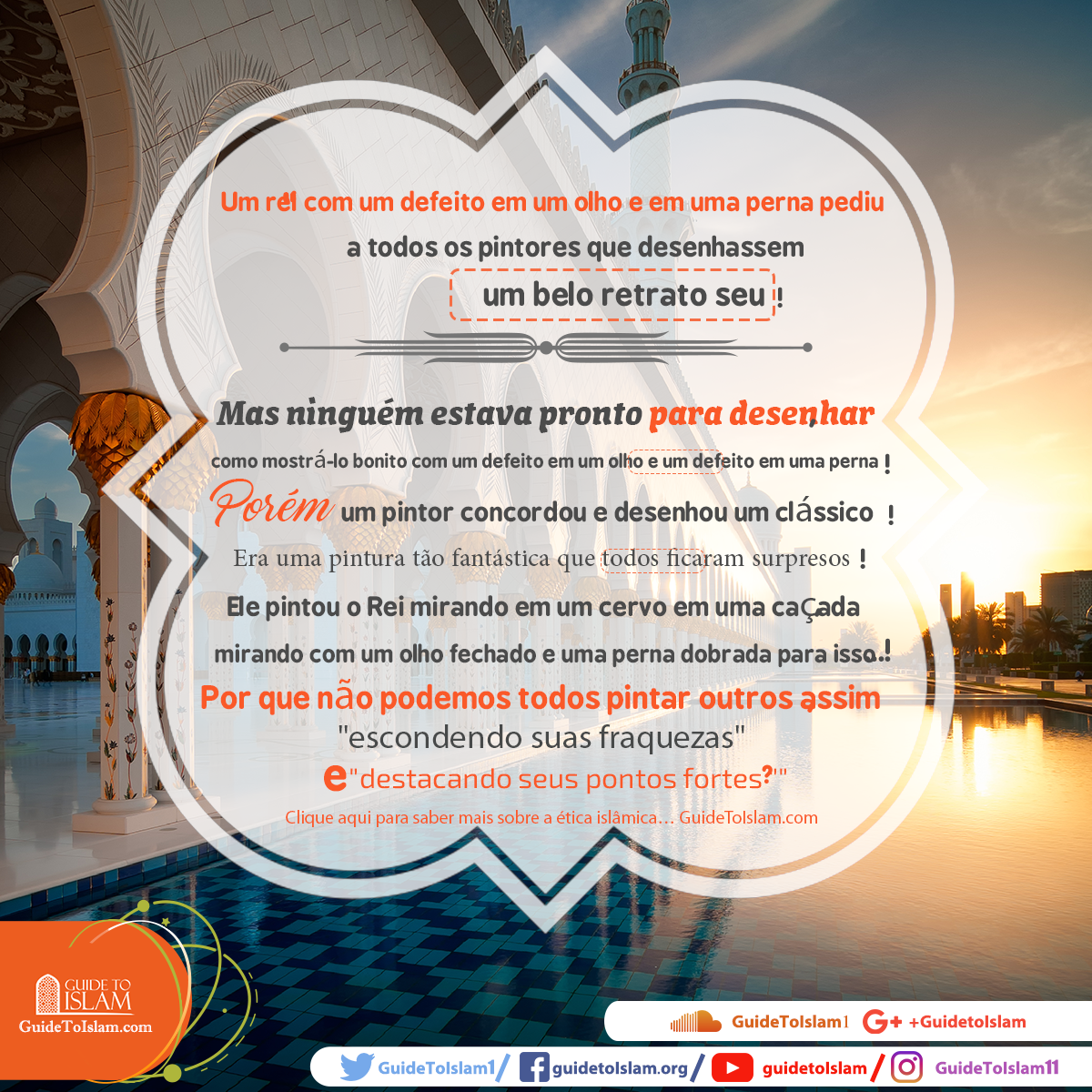 Um rei com defeito em um olho e em uma perna pediu a todos os pintores que desenhassem um belo retrato seu!